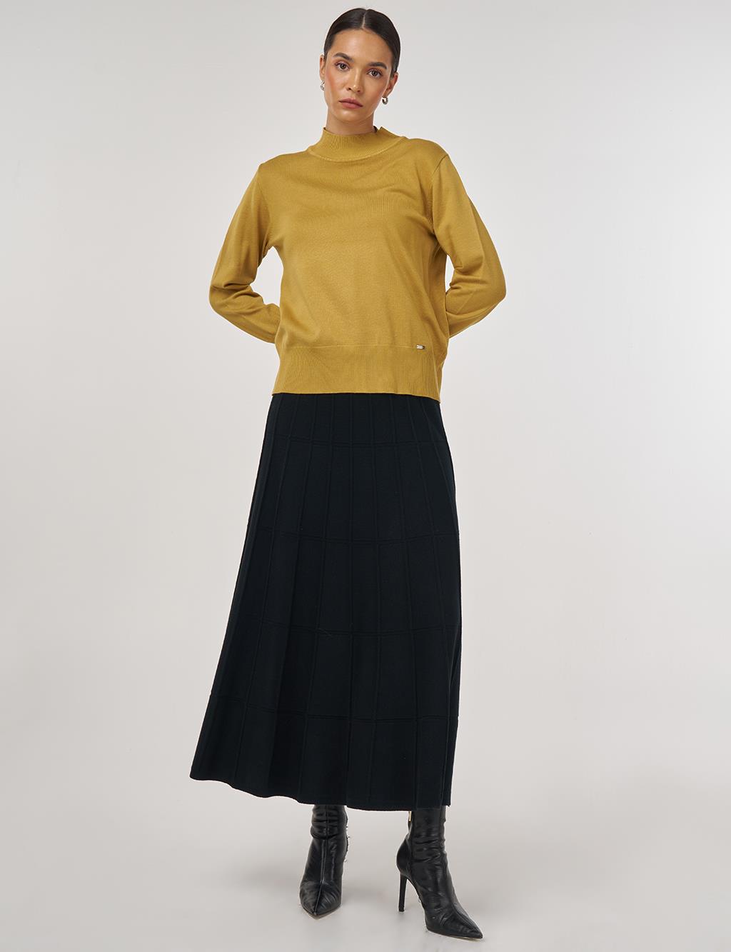 Mock Neck Basic Knit Sweater Mustard 