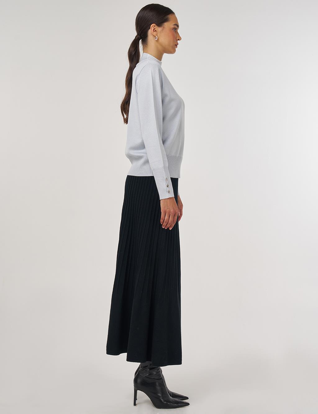 Mock Neck Basic Knit Sweater Light Blue