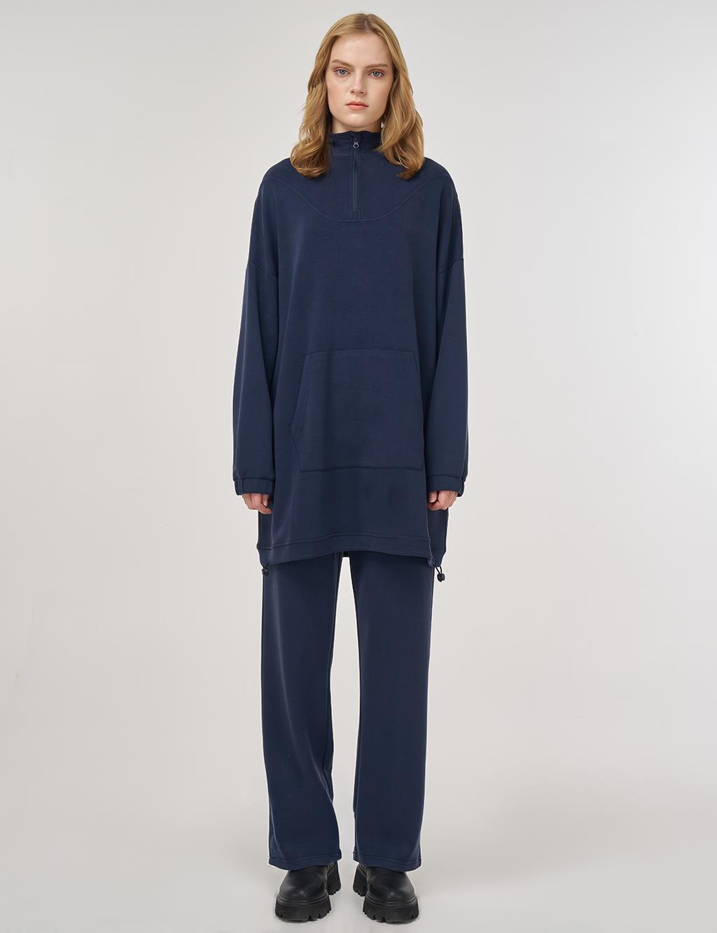 Kangaroo Pocket Two-Piece Suit in Navy 
