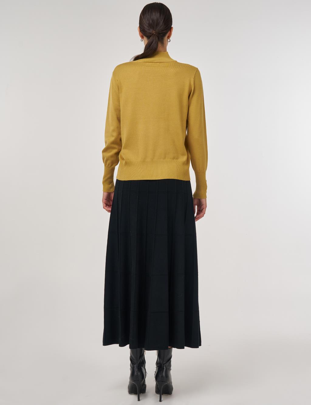 Mock Neck Basic Knit Sweater Mustard 