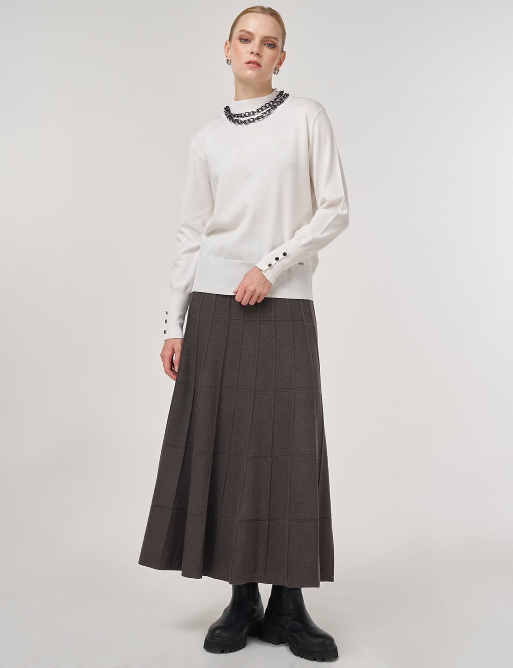 Mock Neck Basic Knit Sweater Ecru 
