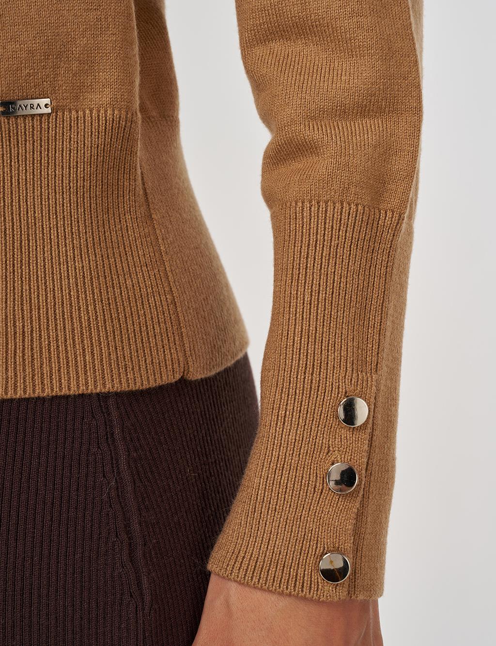 Button-Detail Knit Sweater Stone 