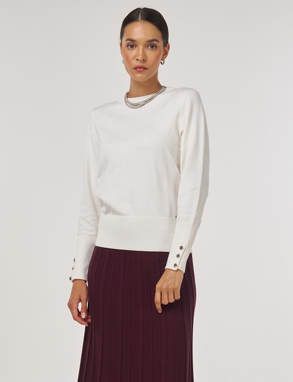 Button-Detail Knit Sweater Ecru