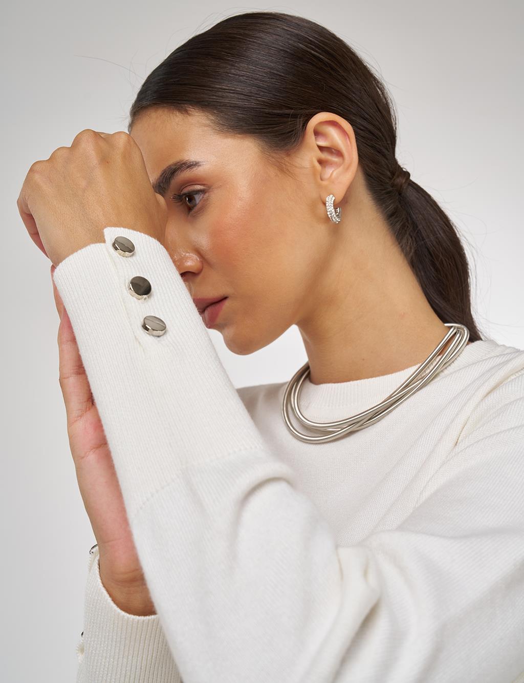 Button-Detail Knit Sweater Ecru