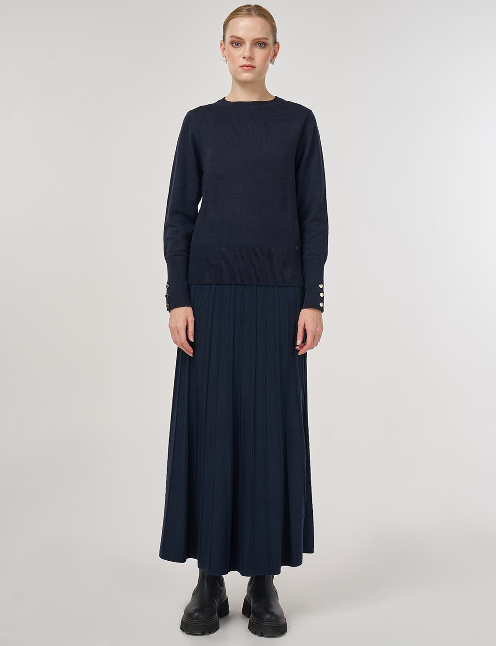 Button-Detail Knit Sweater Navy 