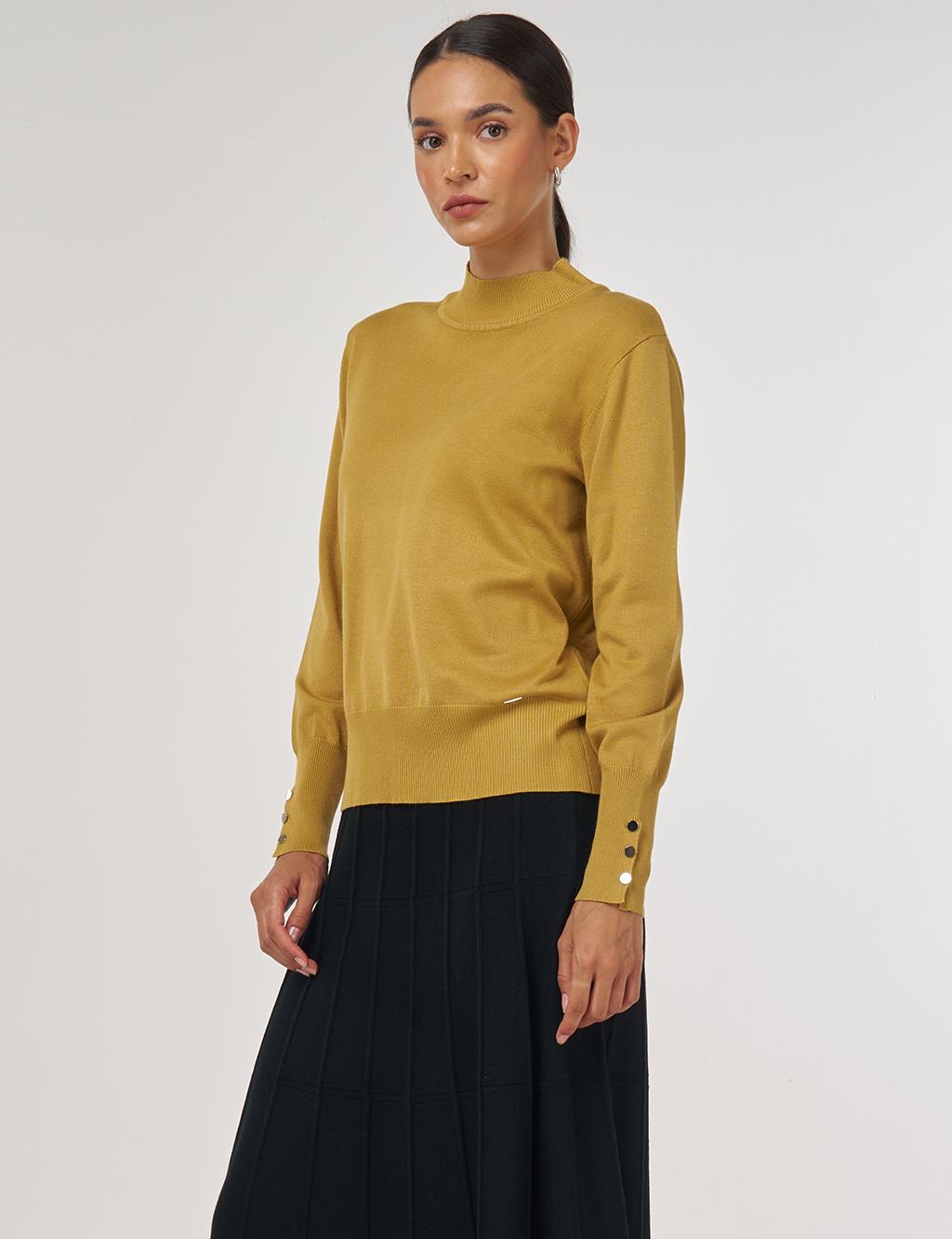 Mock Neck Basic Knit Sweater Mustard 
