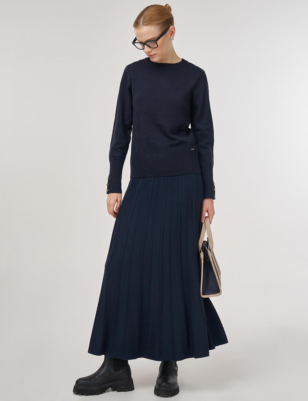 Button-Detail Knit Sweater Navy 