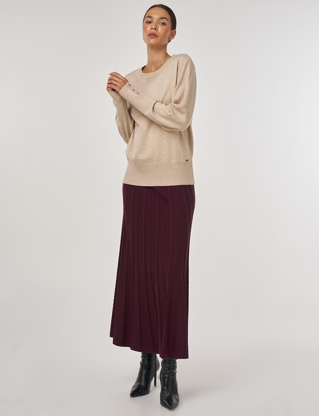 Button-Detail Knit Sweater Beige