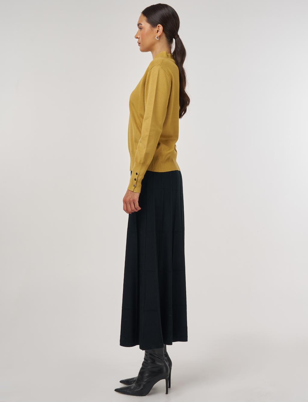 Mock Neck Basic Knit Sweater Mustard 