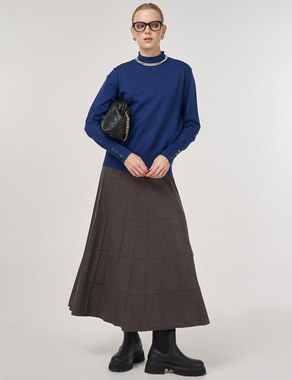 Mock Neck Basic Knit Sweater Indigo