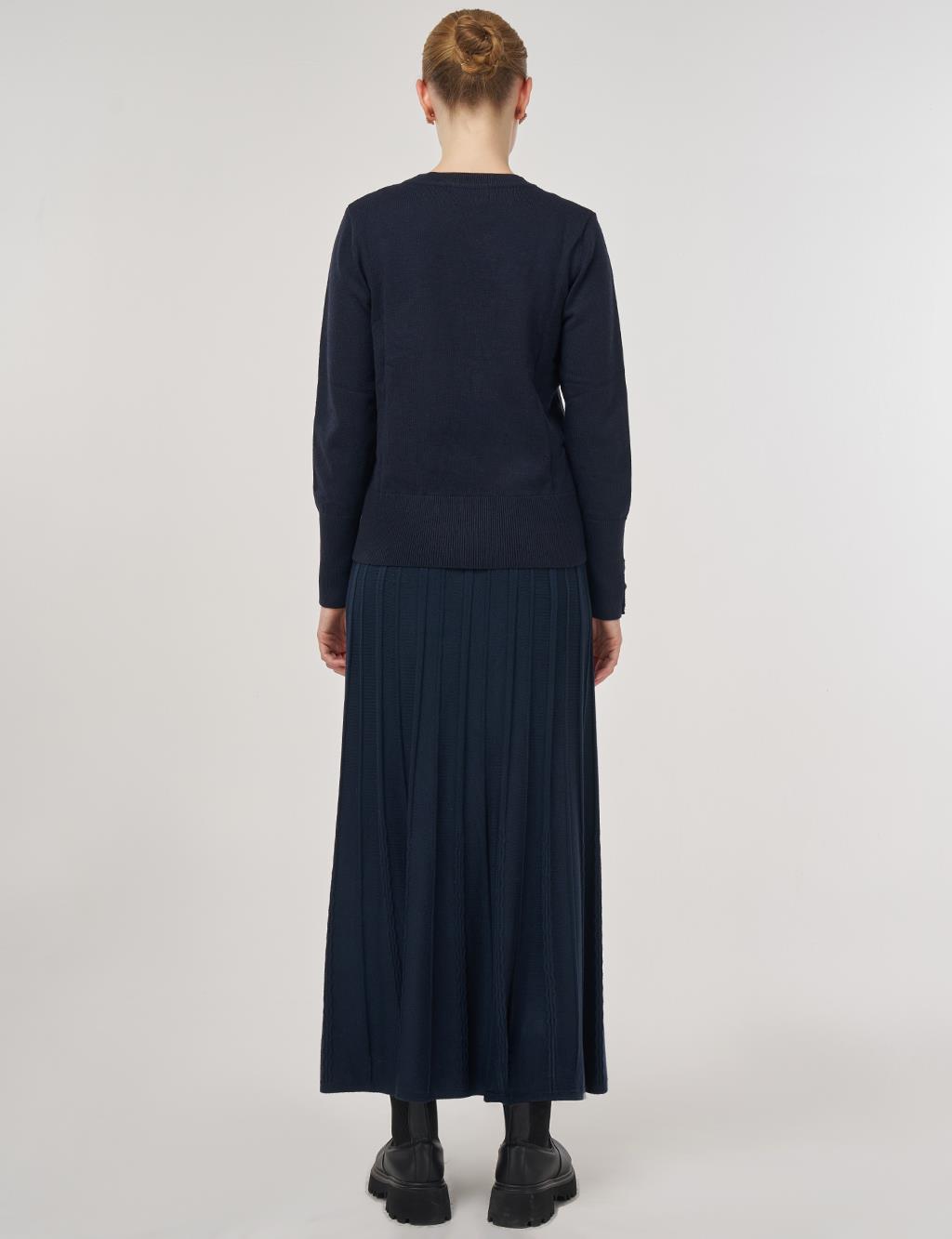 Button-Detail Knit Sweater Navy 