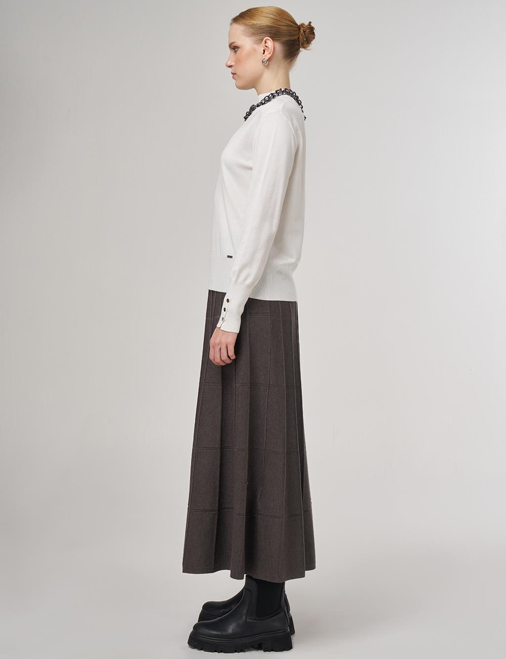 Mock Neck Basic Knit Sweater Ecru 