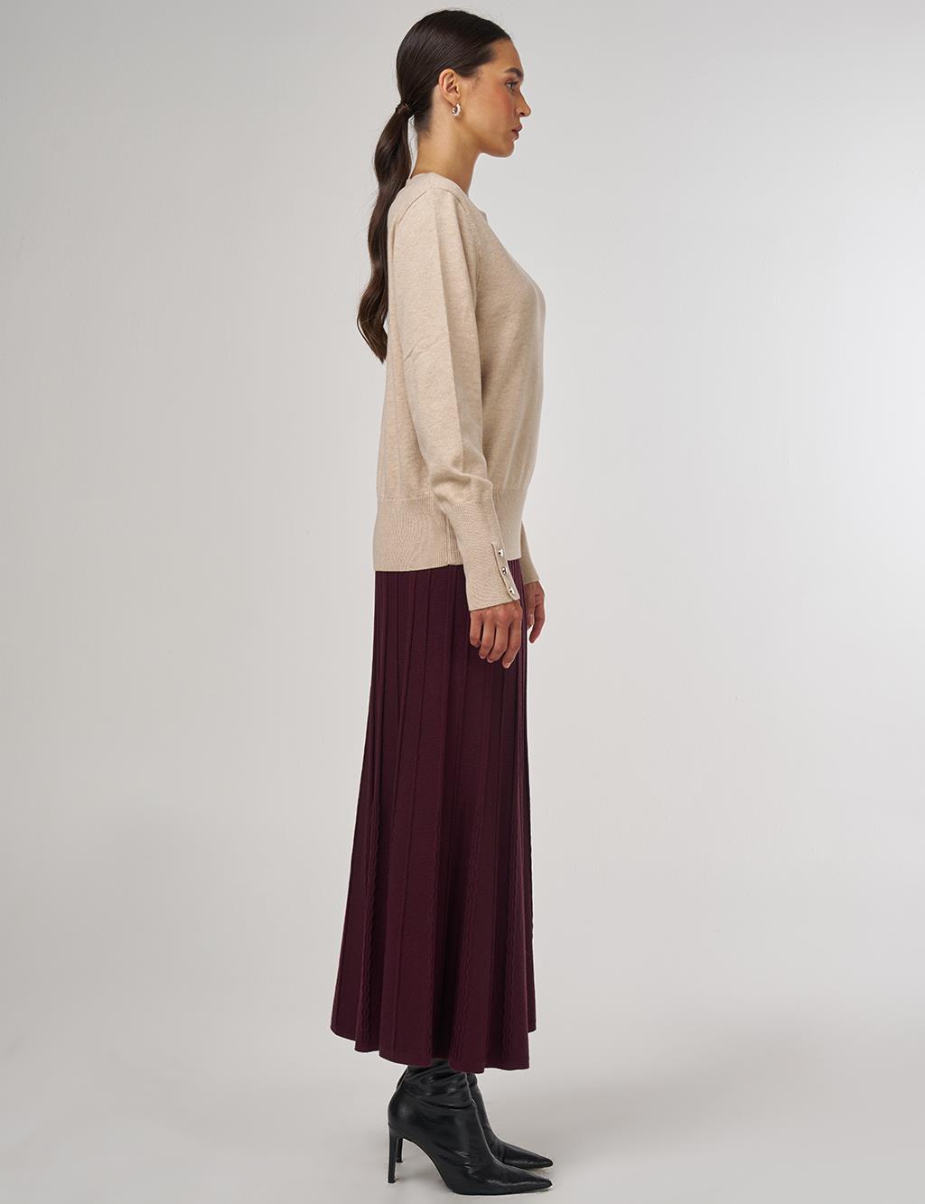 Button-Detail Knit Sweater Beige