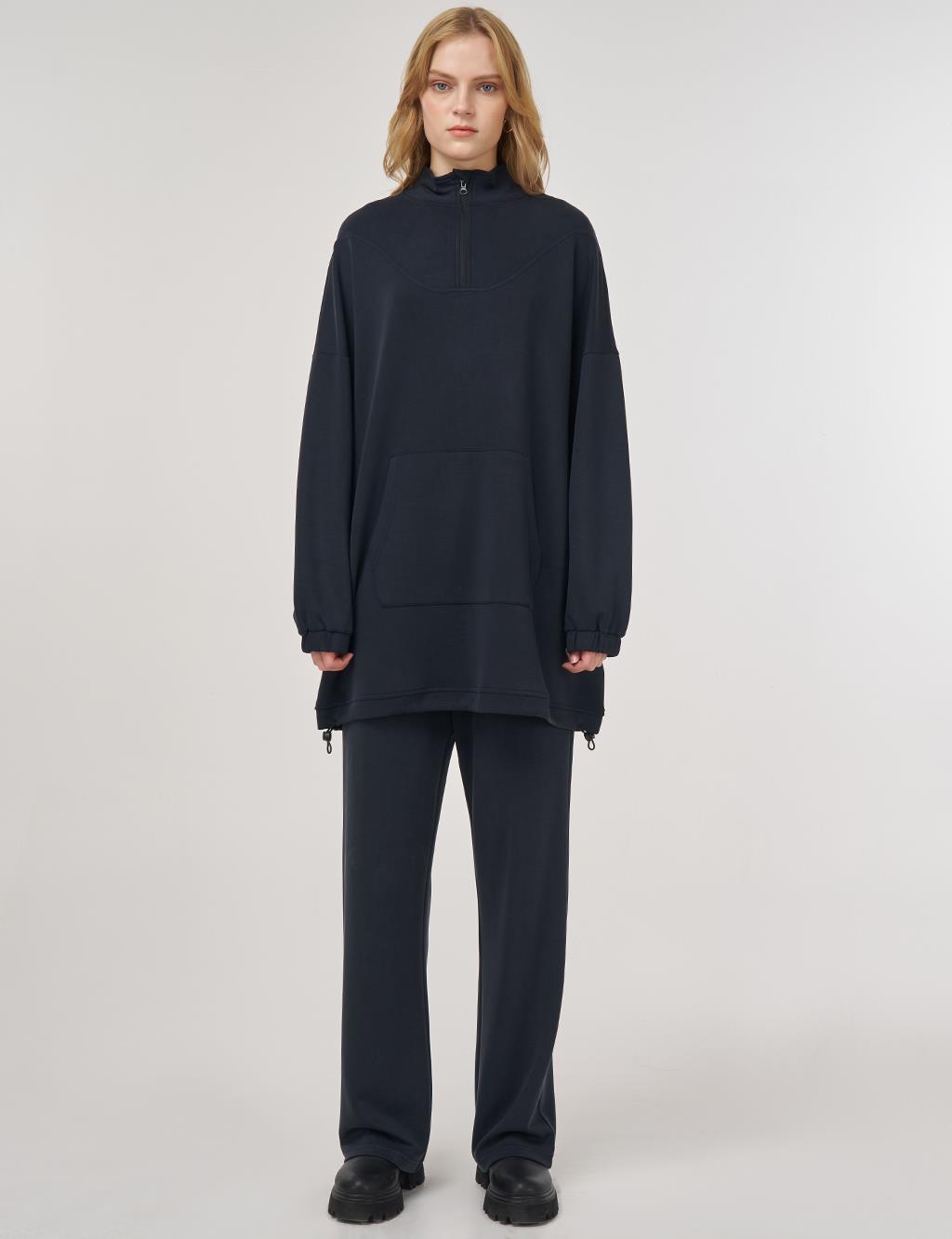 Kangaroo Pocket Two-Piece Suit in Black
