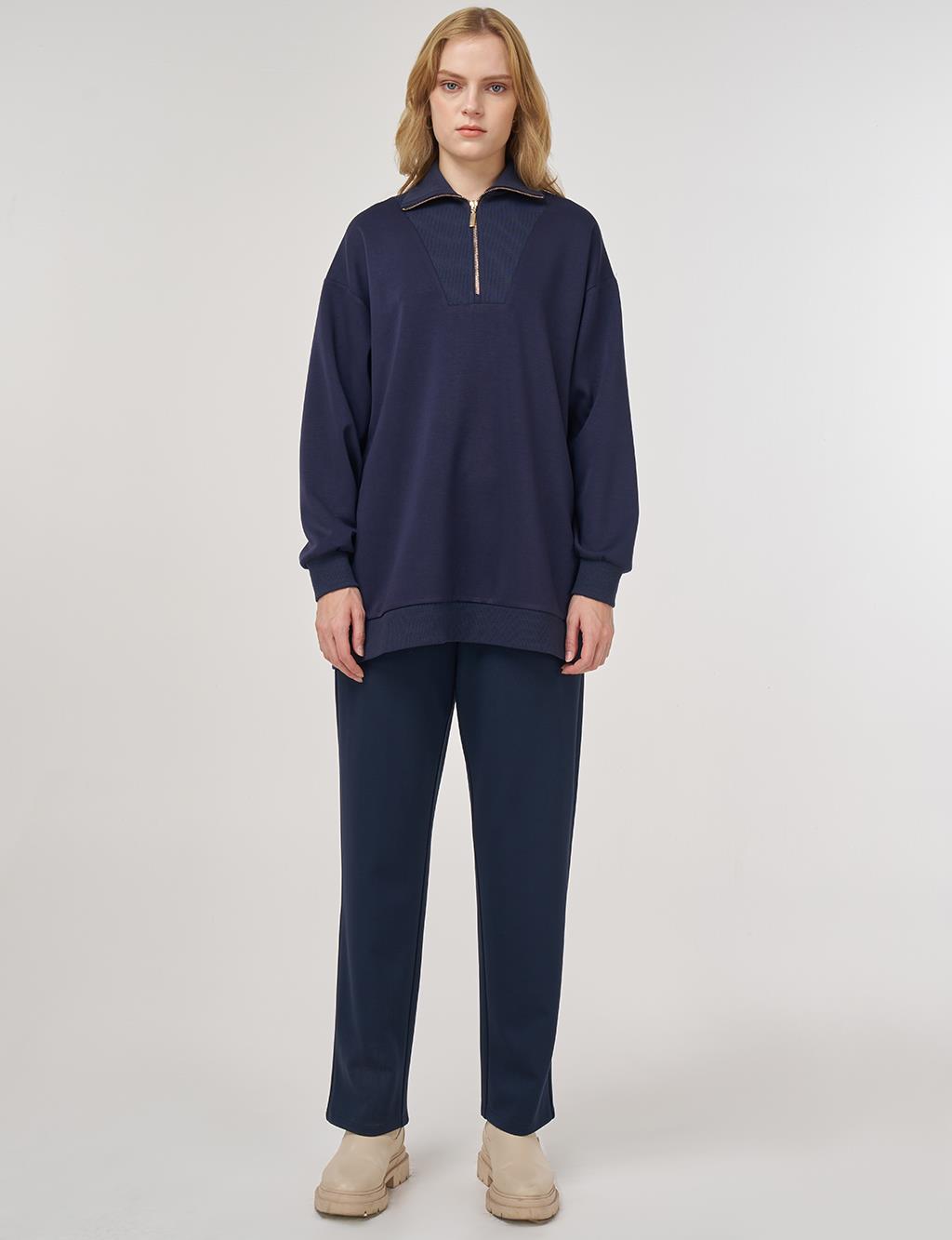 Dropped-Shoulder Viscose Sweatshirt Navy