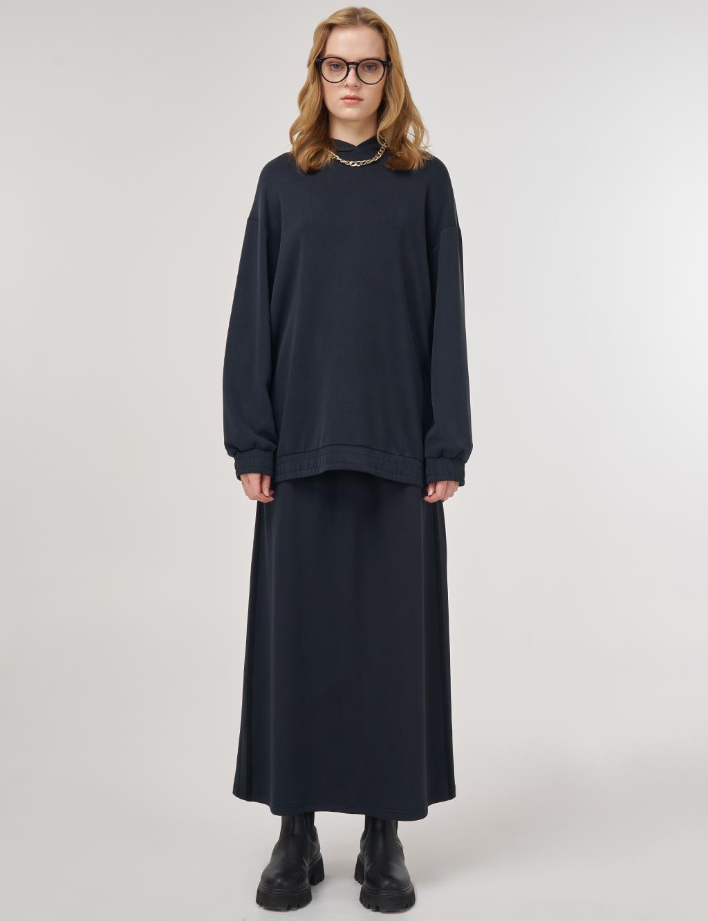 Hooded Skirted Two-Piece Suit Black