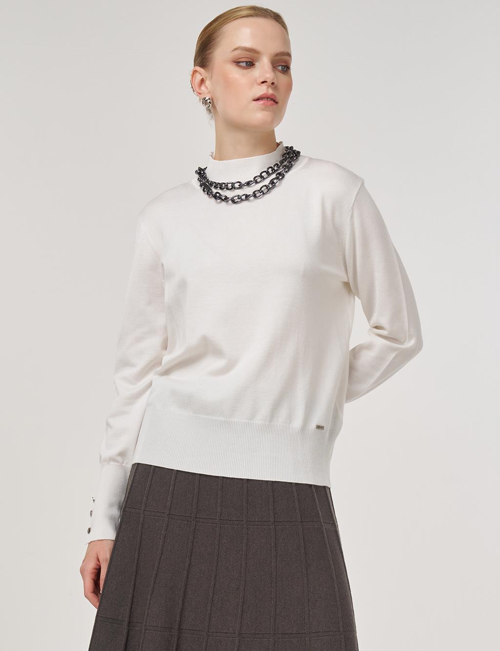 Mock Neck Basic Knit Sweater Ecru 