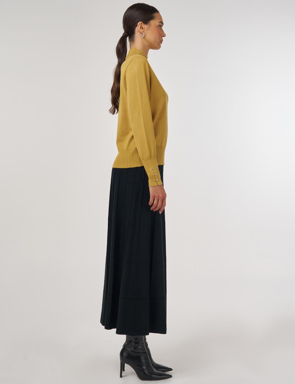 Mock Neck Basic Knit Sweater Mustard 