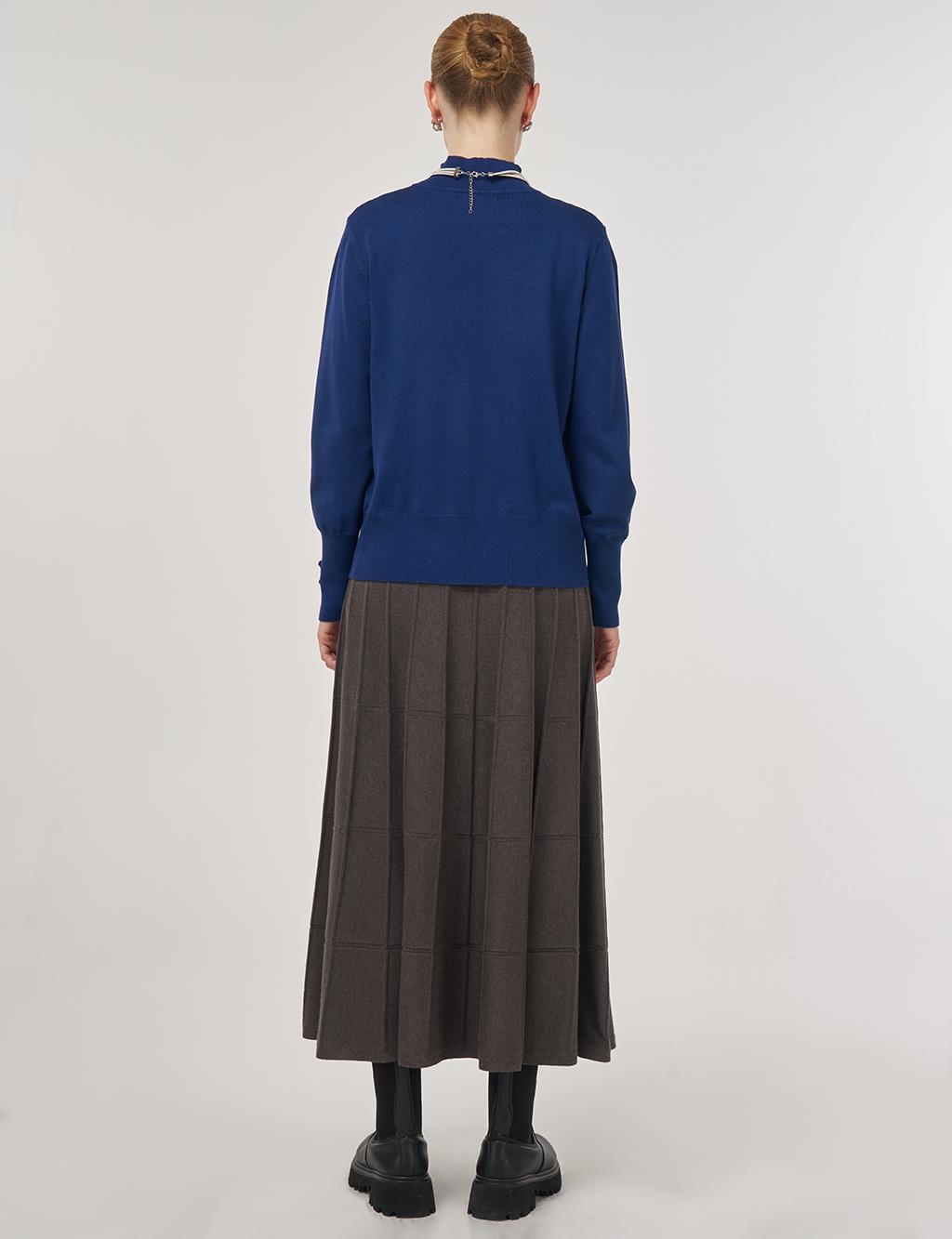 Mock Neck Basic Knit Sweater Indigo