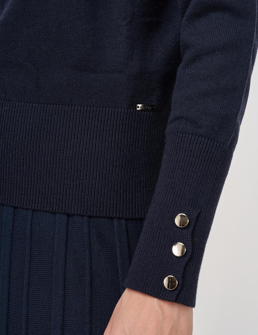 Button-Detail Knit Sweater Navy 