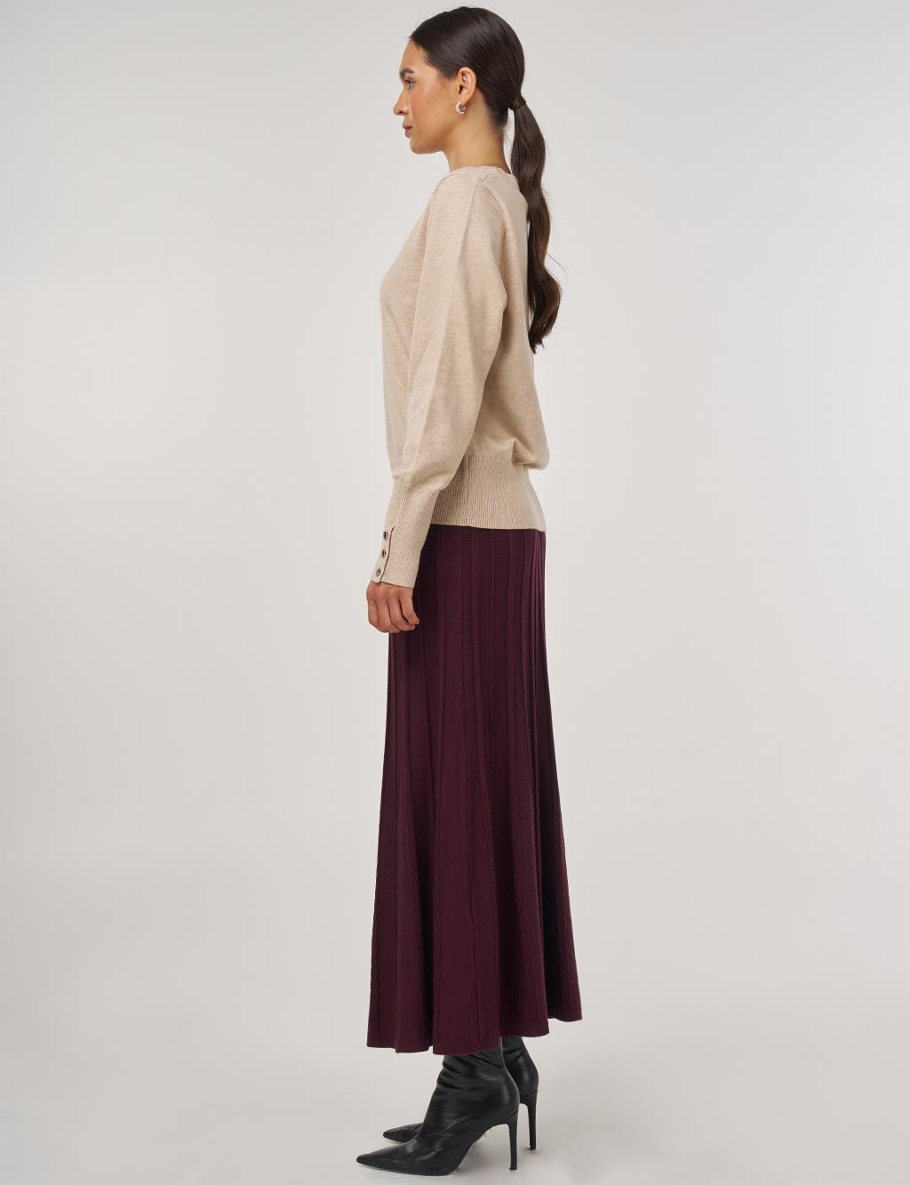 Button-Detail Knit Sweater Beige