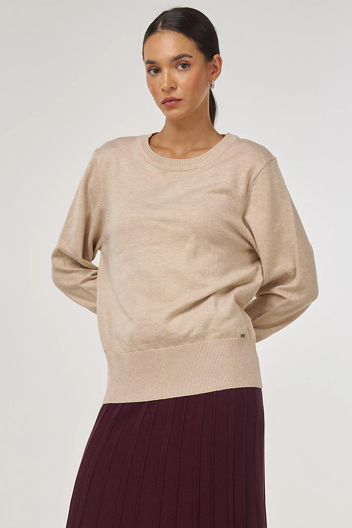 Button-Detail Wool Knit Sweater Beige