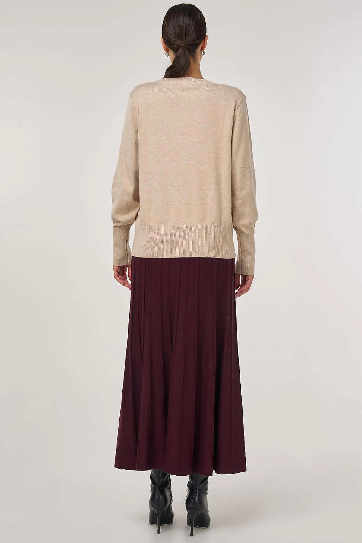 Button-Detail Wool Knit Sweater Beige