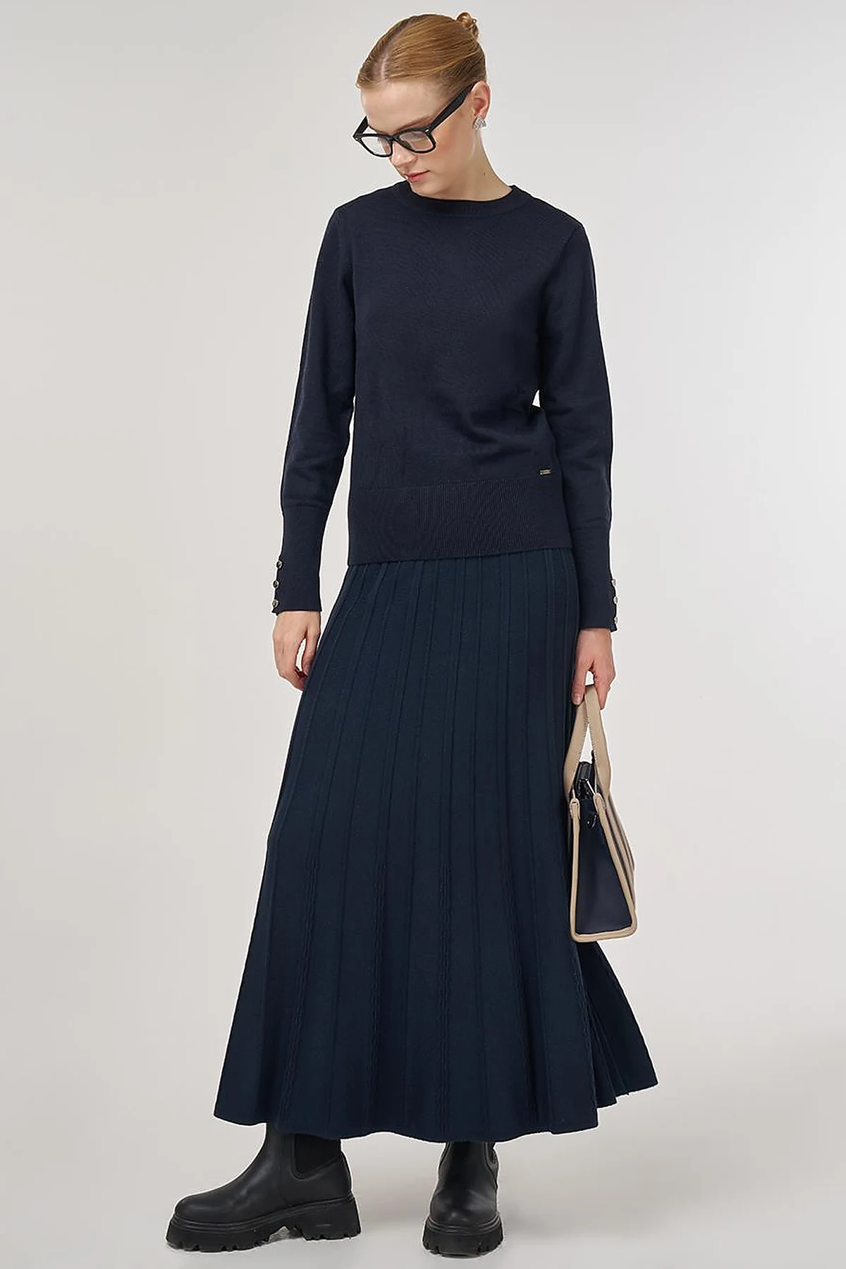 Button-Detail Wool Knit Sweater Navy 