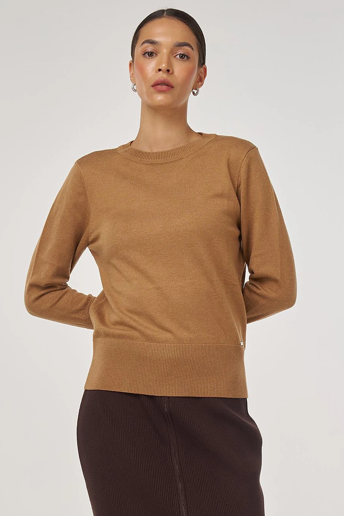 Button-Detail Wool Knit Sweater Stone 