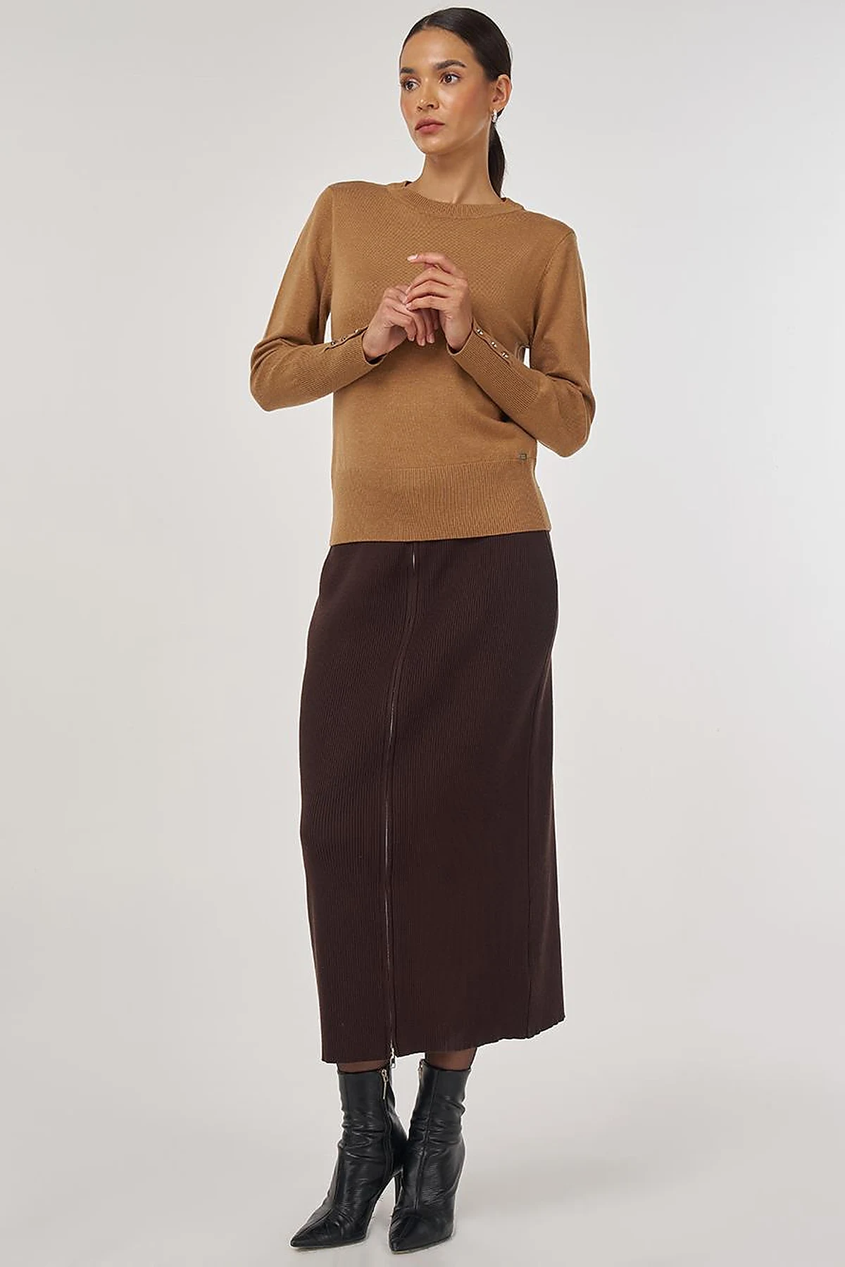 Button-Detail Wool Knit Sweater Stone 