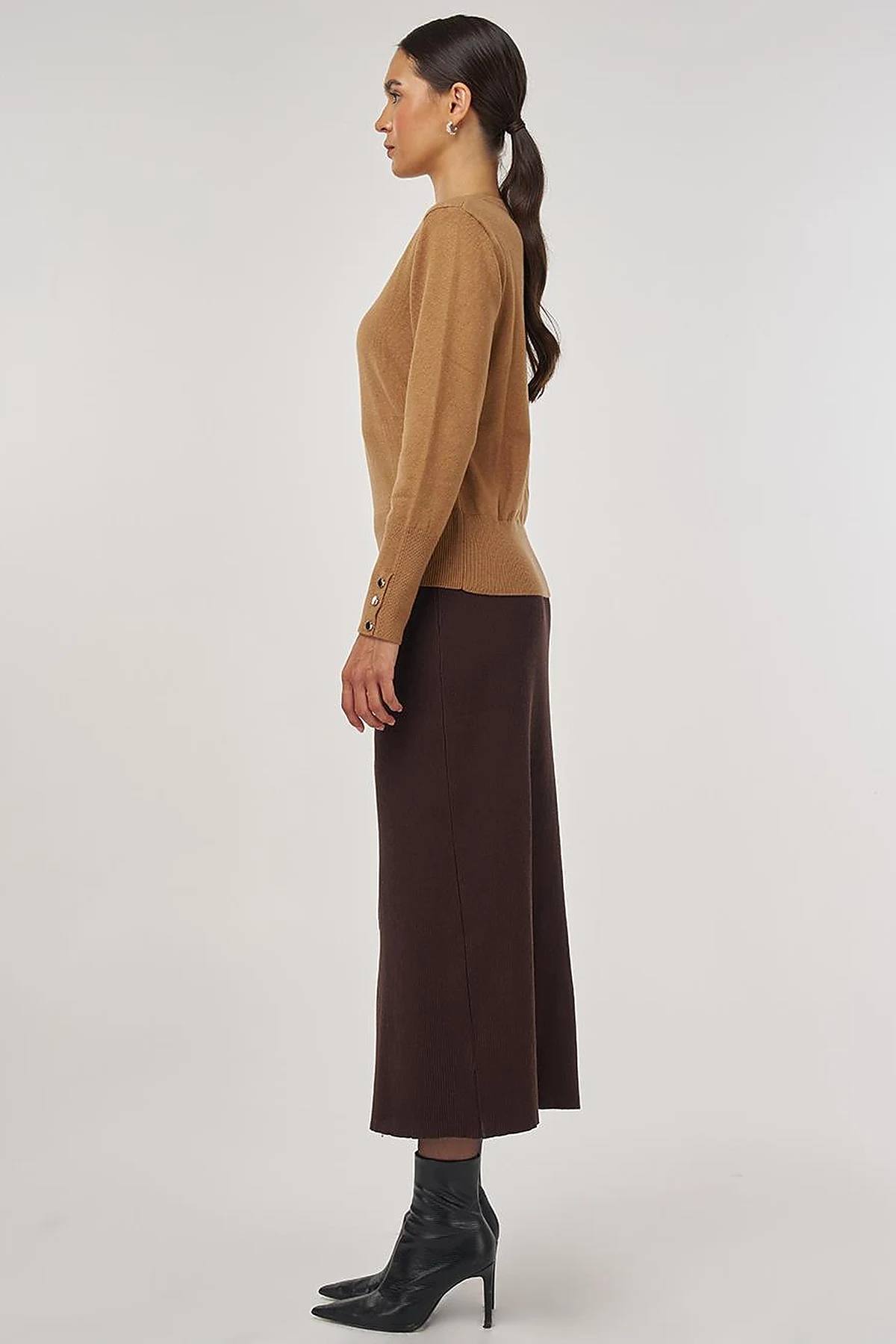 Button-Detail Wool Knit Sweater Stone 