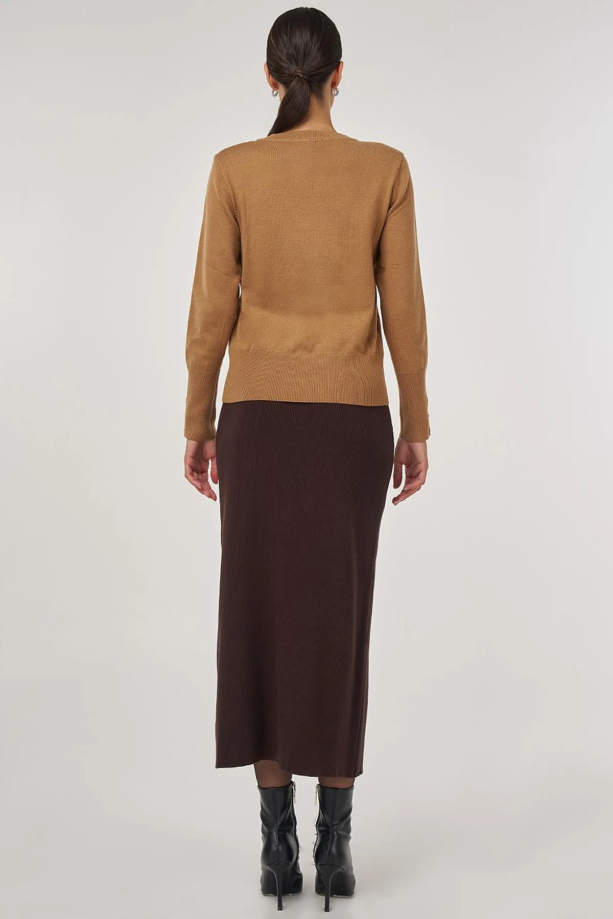 Button-Detail Wool Knit Sweater Stone 