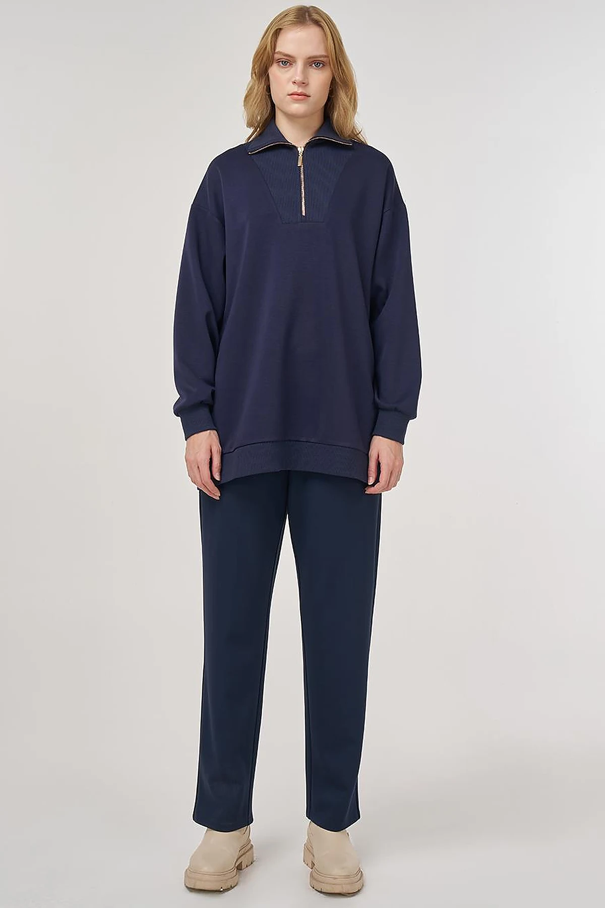 Dropped-Shoulder Viscose Sweatshirt Navy