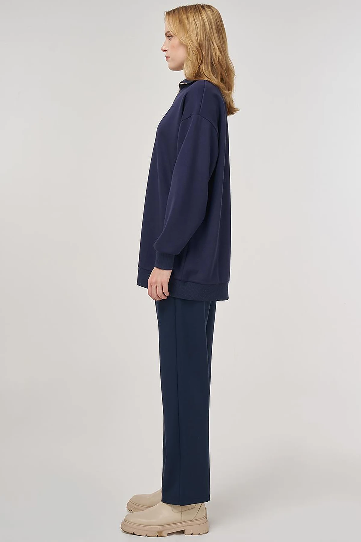 Dropped-Shoulder Viscose Sweatshirt Navy