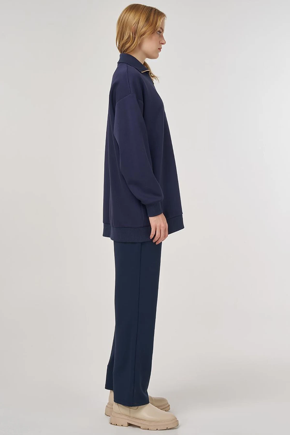 Dropped-Shoulder Viscose Sweatshirt Navy