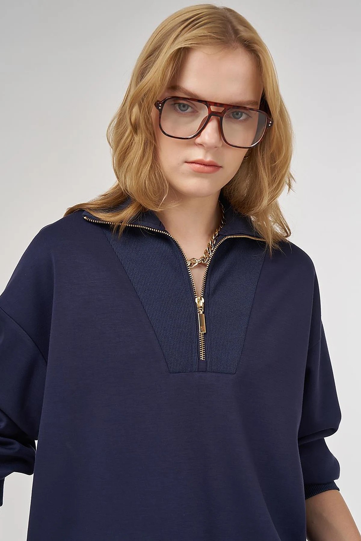 Dropped-Shoulder Viscose Sweatshirt Navy