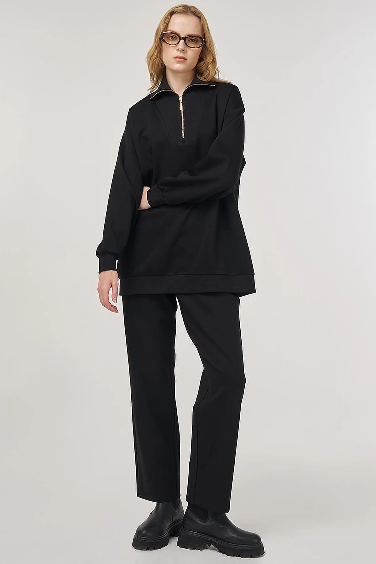 Dropped-Shoulder Viscose Sweatshirt Black