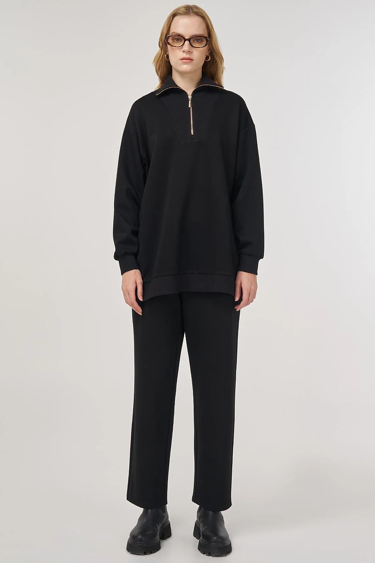 Dropped-Shoulder Viscose Sweatshirt Black