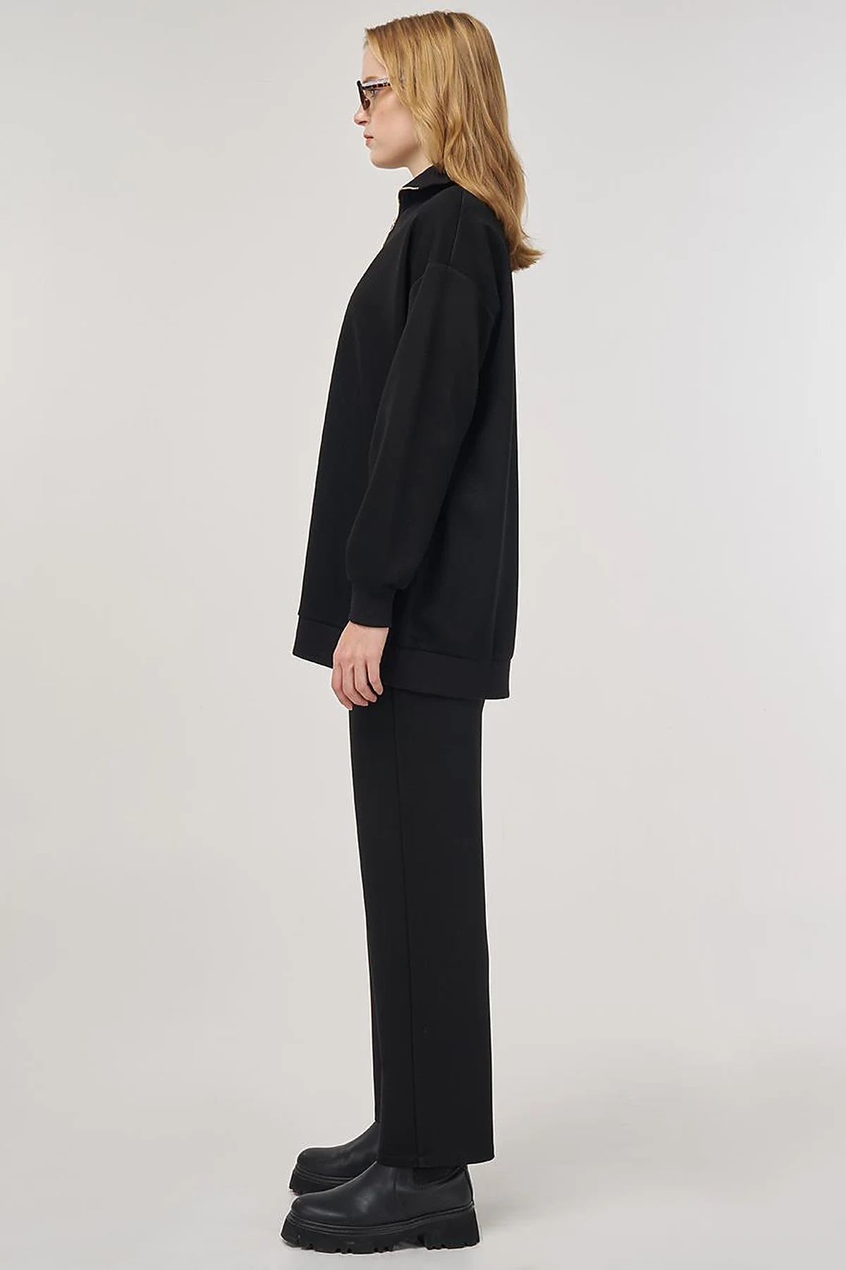 Dropped-Shoulder Viscose Sweatshirt Black