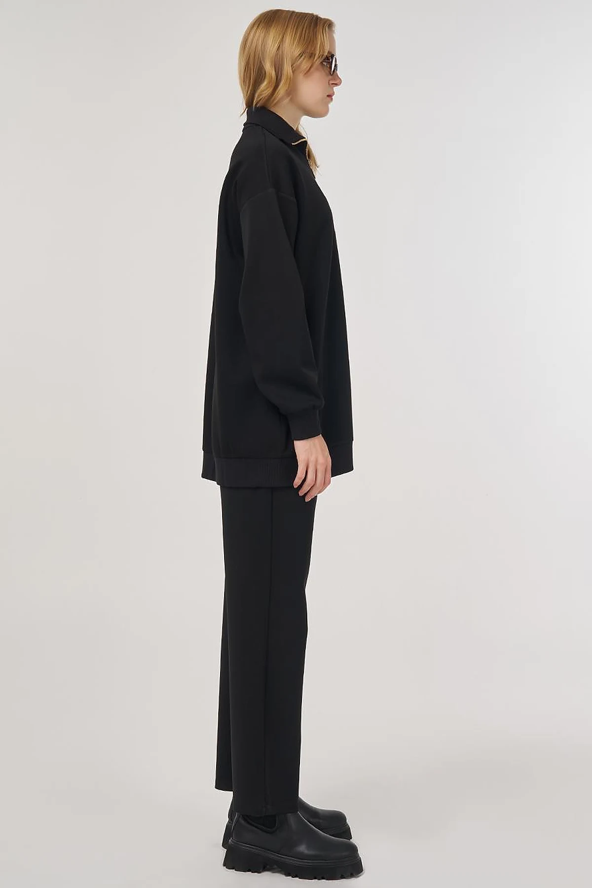 Dropped-Shoulder Viscose Sweatshirt Black