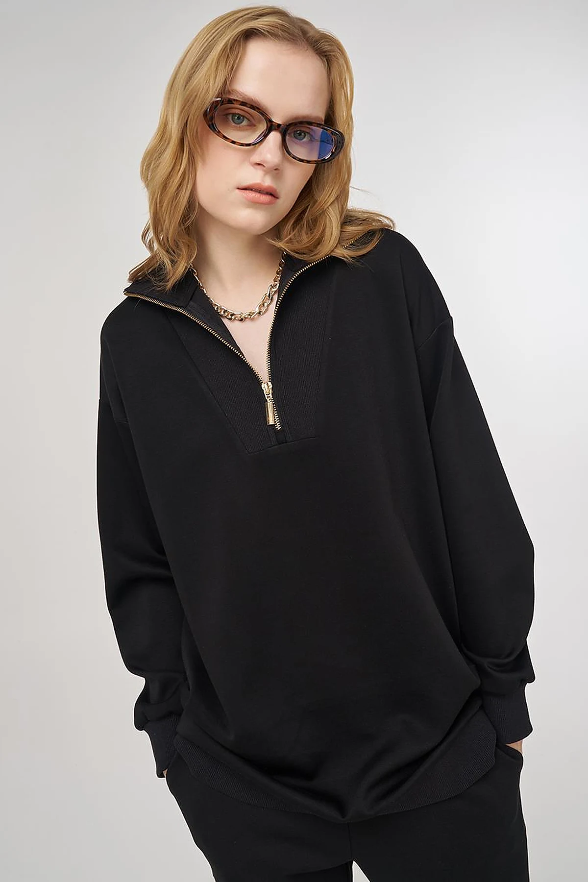 Dropped-Shoulder Viscose Sweatshirt Black