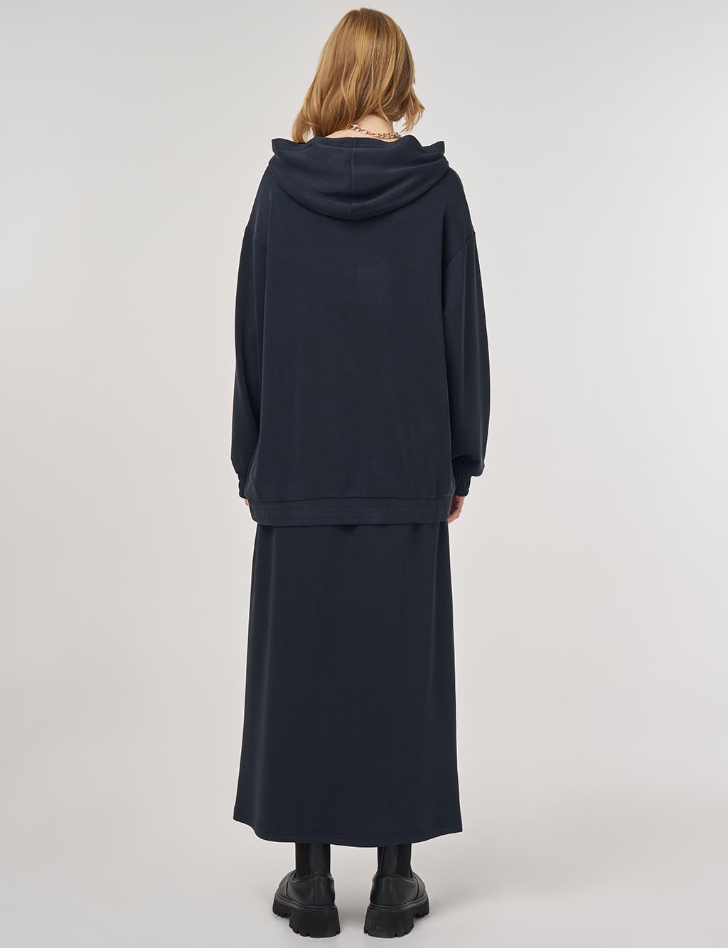 Hooded Skirted Two-Piece Suit Black