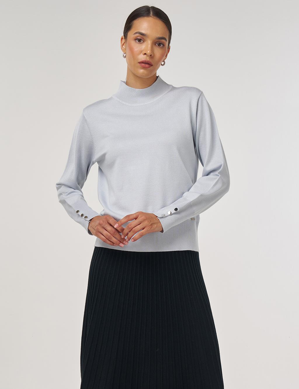 Mock Neck Basic Knit Sweater Light Blue
