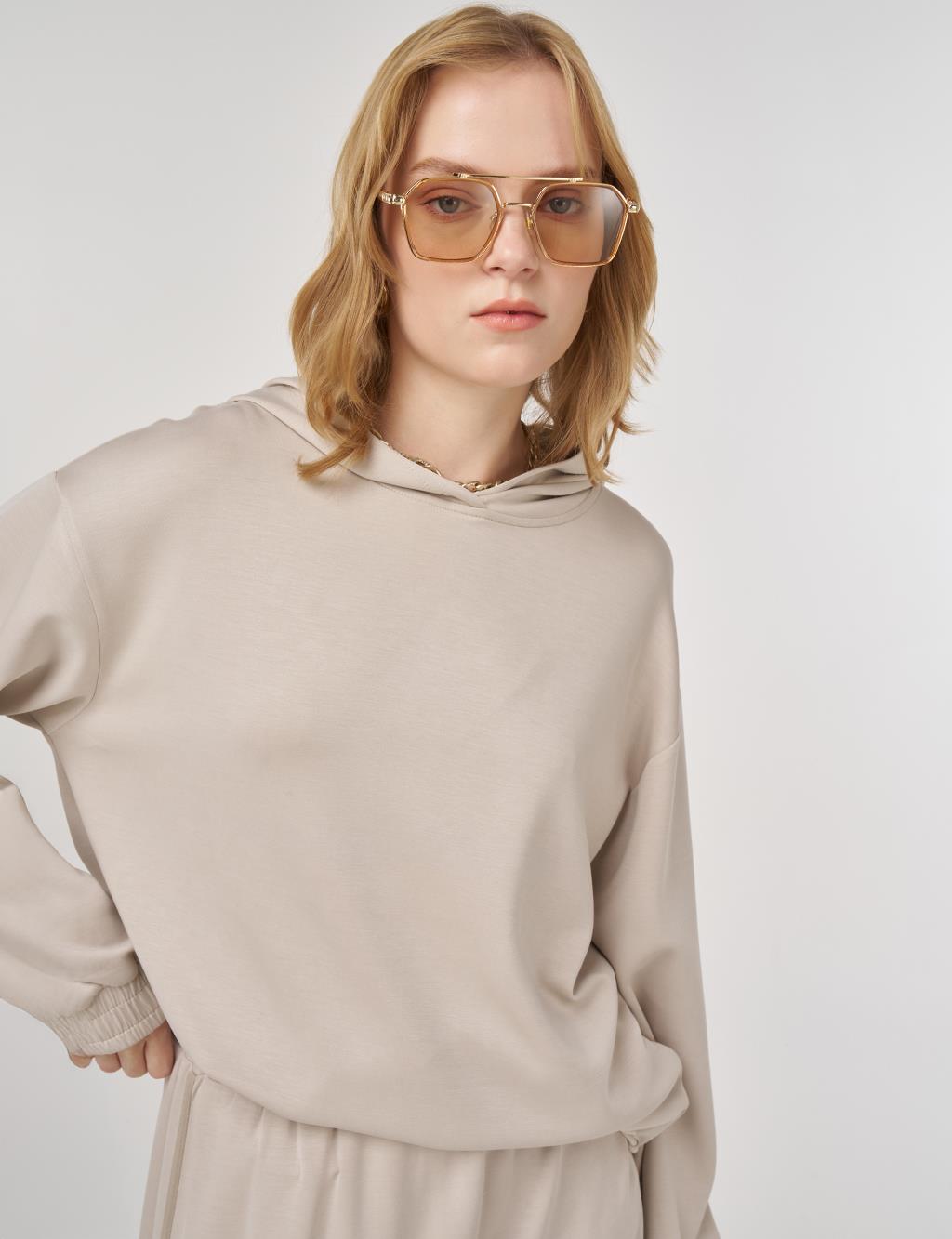 Hooded Skirted Two-Piece Suit in Beige