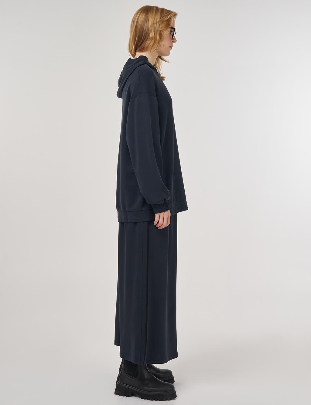 Hooded Skirted Two-Piece Suit Black