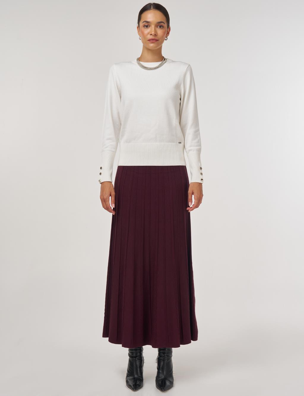 Button-Detail Knit Sweater Ecru