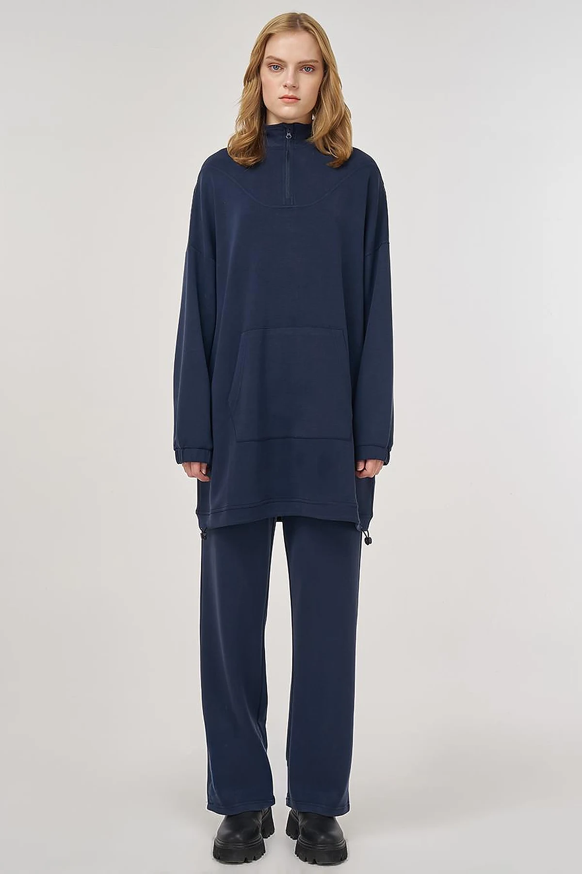 Kangaroo Pocket Two-Piece Suit in Navy 