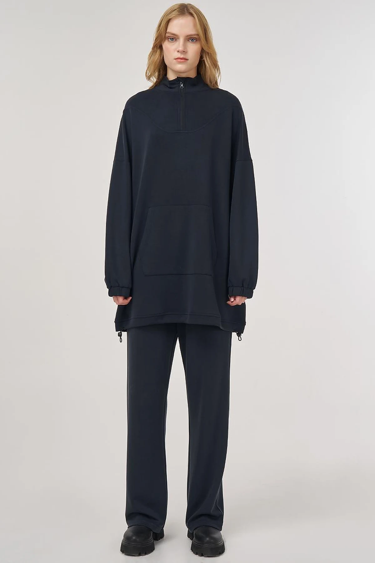 Kangaroo Pocket Two-Piece Suit in Black