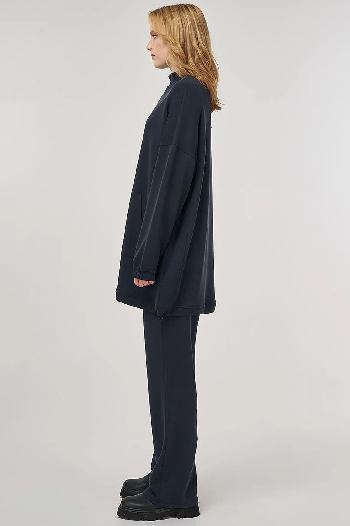 Kangaroo Pocket Two-Piece Suit in Black