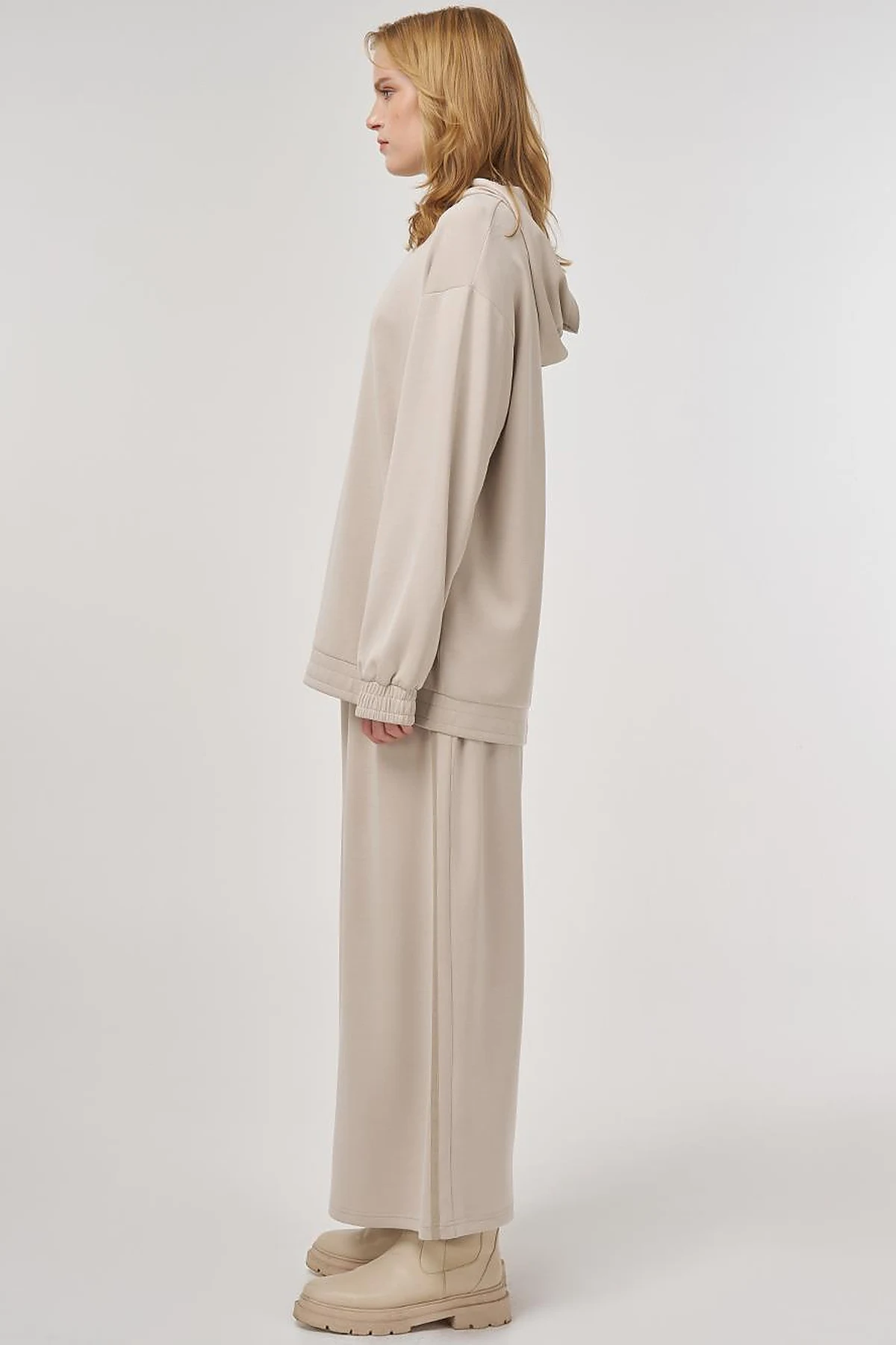 Hooded Skirted Two-Piece Suit in Beige